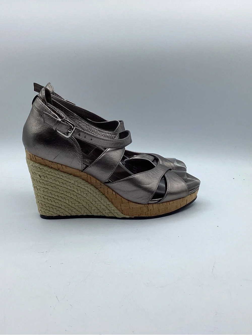 Cole Haan Marisa Gunsmoke Pewter Leather Cork Platform Sandals Women’s Size 7B